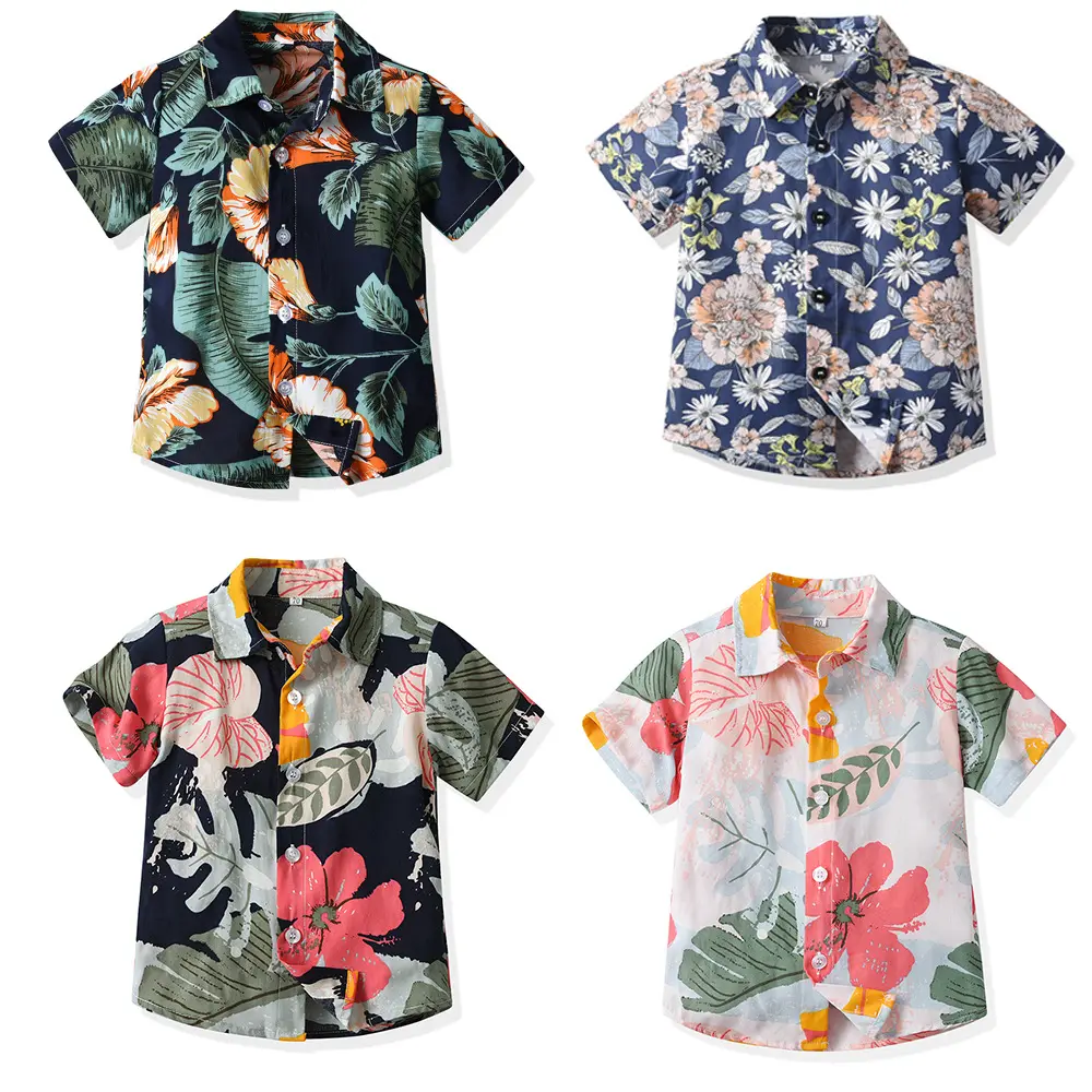 Quick Dry Hawaiian Collar Rayon Vintage Beach Eco Friendly Loose Casual Digital Printing Floral Boy Shirts