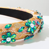 Serre-tête de luxe baroque en éponge ornée de perles et de cristaux, accessoire de mode élégant et brillant