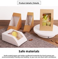 Boîtes à lunch en gros pour plats à emporter, personnalisables avec logo, emballage triangulaire en papier pour sandwichs avec fenêtre