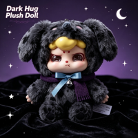 Peluche Kawaii Dark Hug, Chien Noir Tacheté Gothique avec Écharpe et Clochette, Jouet en Peluche Mignon de Collection