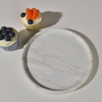 Plateau rond en marbre blanc naturel, plateau de décoration en pierre, plateau de vanité, plateau de service alimentaire, rangement pour bijoux et cosmétiques, décoration pour la maison et l'hôtel, personnalisable