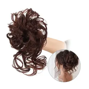 Cổ điển bù xù updo lộn xộn tổng hợp chignon Donut tóc Bun phần mở rộng tóc xoăn Donut updo tóc mảnh cho phụ nữ cô gái