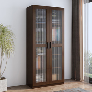 Hang Qian <b>Solid</b> <b>Wood</b> <b>Bookcase</b> AT12 Floor Standing With Glass Doors Storage Cabinet For Books Display Nordic Style - Product Image 3