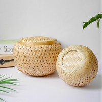 Panier de rangement en bambou tissé à la main, double couche, écologique, imperméable, avec couvercle, pour la cuisine, design bohème chic, pour les fêtes et les événements, 0-1L