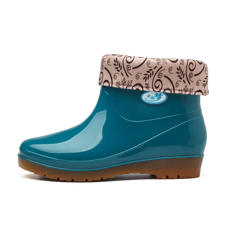 Kış peluş yağmur ayakkabıları kadınlar için kore kısa tüp su geçirmez mutfak temizlik kauçuk galoş iş ayakkabısı bayanlar için