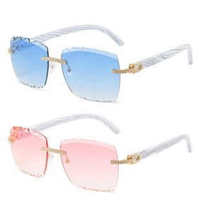 Vintage Fashion Diamond Rimless <b>Sunglasses</b> Luxury Wood Color Small Women Shade <b>Sunglasses</b> 2022 - Product Image 2