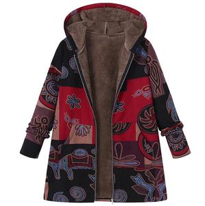 Commercio all'ingrosso di vestiti di cotone peluche <span class=keywords><strong>con</strong></span> cappuccio e <span class=keywords><strong>cerniera</strong></span> a maniche lunghe da donna di alta qualità <span class=keywords><strong>con</strong></span> <span class=keywords><strong>cappotto</strong></span> grande a colori <span class=keywords><strong>con</strong></span> stampa retrò - Product Image 6