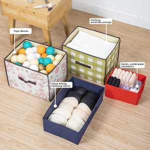 Clothing Organizer Storage Box Rectangle Lattice Pattern Non-Woven Fabric Eco-Friendly Underwear Storage <b>Bin</b> 18L Capacity - Product Image 2