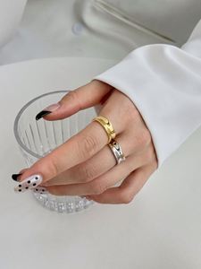 Dylam Fashion Minimalist Jewelry S925 <b>Silver</b> Rhodium 18K Gold Plated Irregular Wide Concave Convex <b>Adjustable</b> Women <b>Rings</b> - Product Image 3