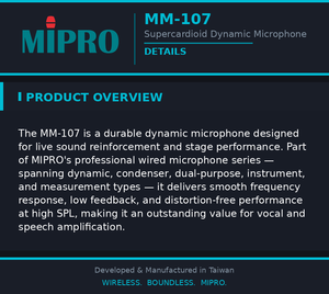 Micrófono dinámico MIPRO Tough Durable Live Sound con carcasa metálica, micrófono con cable para educación, micrófono profesional. - Product Image 4