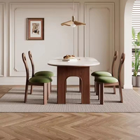 Ensemble de table et chaises de salle à manger ovales en marbre et bois massif, style moderne de la mi-siècle, 4 à 6 places, meubles de cuisine rustiques, designs en travertin