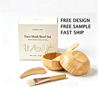 Bol à masque facial en bambou avec logo personnalisé, bol en bambou naturel écologique, mini bol à masque avec cuillère, ensemble de pot à crème pour le visage pour la maison