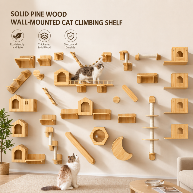 Solid Wood Cat Wall Shelf Wall Mounted Climbing Frame DIY Jump Platform Space Saving Indoor Furniture