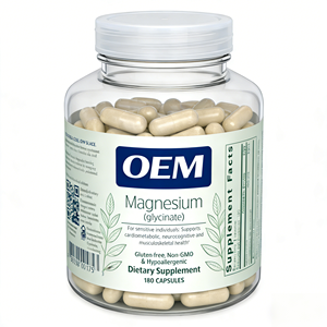 Capsules de glycinate de magnésium en gros 0,5 g 180 Vegan Formule douce Soulagement du stress Relaxation musculaire OEM Aliments santé GMP - Product Image 1