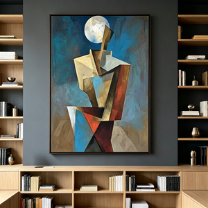 Pintura al Óleo Pintada a Mano de Inspiración Vintage, Cubismo, Figura Humana Geométrica, Paisaje Lunar, Arte de Pared en Lienzo - Product Image 6