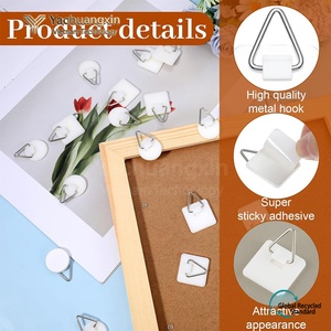 White Square <b>Plastic</b> Slip <b>Hooks</b> With Metal Triangular Hangers For Picture Hanging - Product Image 6