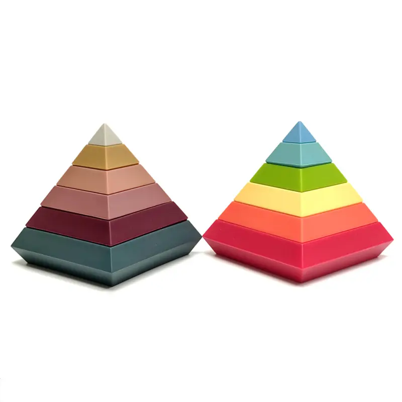 Set mainan baru kelas makanan mainan pendidikan anak-anak lembut 3D silikon piramida susun mainan blok bangunan