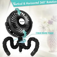 AMACOOL – ventilateur de poussette 2600mAh avec lumière Led, trépied Flexible, ventilateur à Clip avec 3 vitesses et ventilateur portable rotatif