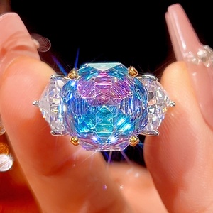 Fashion Jewelry Eco-friendly Copper <b>Gold</b> Plated 14*14mm Gradient Pink Zircon Geometric 3 Stone <b>Ring</b> <b>Settings</b> for Women - Product Image 4