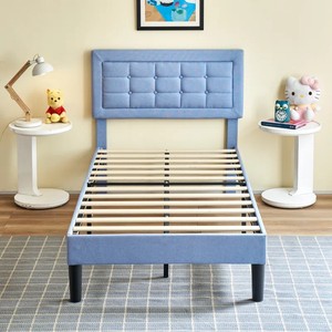 Односпальная кровать в кобуре, каркас матраса, основа на липучке, деревянная планка, поддержка легкой сборки, синяя кровать с мягкой платформой, Твин - Product Image 2