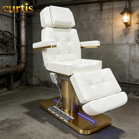 Lit de beauté personnalisé en cuir synthétique avec base en acier inoxydable, commande manuelle et au pied, hauteur réglable, appui-tête et repose-pieds fixes, pour hôtel