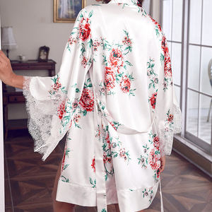 Pyjamas Sexy Satin Impression Manchette Dentelle Couture Cardigan Ceinture <span class=keywords><strong>Robe</strong></span> - Product Image 2