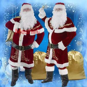 Costume de Père Noël pour hommes, tenue de Noël en polyester pour adultes, costume de cosplay pour fête de fin d'année, ensemble complet avec chapeau et barbe - Product Image 2