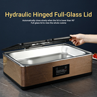 Chauffe-Plat Électrique en Bronze avec Couvercle Entièrement en Verre et Couvercle Hydraulique 9L, Réchaud Alimentaire avec Contrôle de Température pour Restaurant, Traiteur et Buffet