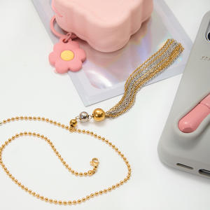 قلادة عصرية جديدة بشراشيب بسلسلة ربط على شكل كرة مزدوجة اللون من الفولاذ المقاوم للصدأ مطلية بالذهب عيار 18 - Product Image 4