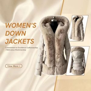 Nuovo Arrivo Parka Invernale da Donna <span class=keywords><strong>Marrone</strong></span> Bronzo alla Moda, Elegante Giacca Lunga Imbottita con Bordo in Pelliccia Sintetica e Polsini a Costine - Product Image 6