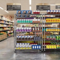 Étagères de supermarché, rayonnages de garage chromés argentés, unité de rangement de garage, rayonnage métallique en fil de fer, étagère en fil de fer avec roulettes