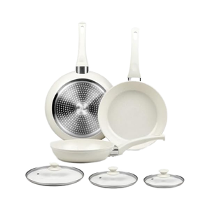 Cổ điển khỏe mạnh trắng gốm không dính Frying Pan Set PFOA/pfas miễn phí bền đồ nấu nướng bền vững kim loại cảm ứng nấu ăn có nắp đậy - Product Image 1