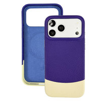 Étui magnétique bicolore en cuir véritable pour iPhone, avec grip antidérapant et coque de protection résistante à l'usure pour iPhone 17 Pro Max