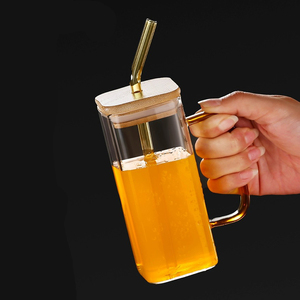 Taza de cristal de forma cuadrada de gran oferta con logotipo personalizado y tapa de Bambú - Product Image 5
