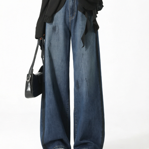 Pantalones vaqueros de mujer de pierna recta, de cintura alta, lavados, de corte holgado, estilo casual vintage - Product Image 1