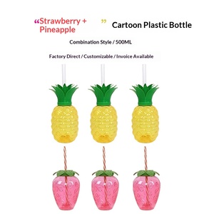 Kreativer Ananas- und Erdbeerbecher - Einweg-Plastikstrohhalmbecher - Becher für Milchtee, Saft, Kaltgetränke - Sommer-Wasserbecher - Product Image 1