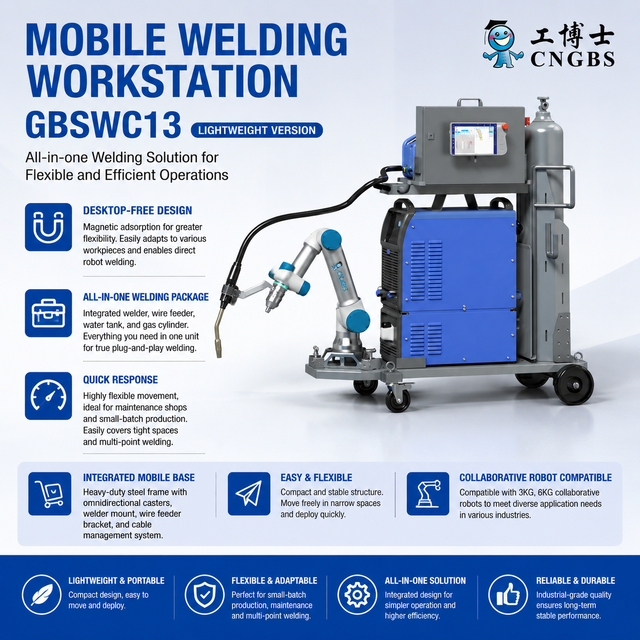 GBSWC13 Mobile Welding Workstation with Collaborative Robot All in One MIG Welding System Portable Robotic Welding Cell