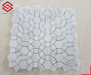 <span class=keywords><strong>Alhambra</strong></span>-caleidoscopio italiano, Carrara Bianco, mármol, girasol, mosaico, azulejos con respaldo de malla, pulido - Product Image 2