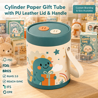 Boîte cadeau ronde en carton personnalisée avec logo OEM, poignée en cuir PU, emballage en tube rigide en papier pour jouets d'enfants, vêtements pour bébés, coffrets cadeaux
