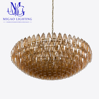 Lustre en verre côtelé doré ambre de style médiéval français, suspension de luxe léger pour villa, salon, salle à manger, plafond haut, décoration intérieure