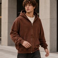 Sweat à capuche zippé surdimensionné en coton délavé et vieilli, personnalisable, marque privée, épais, pour homme