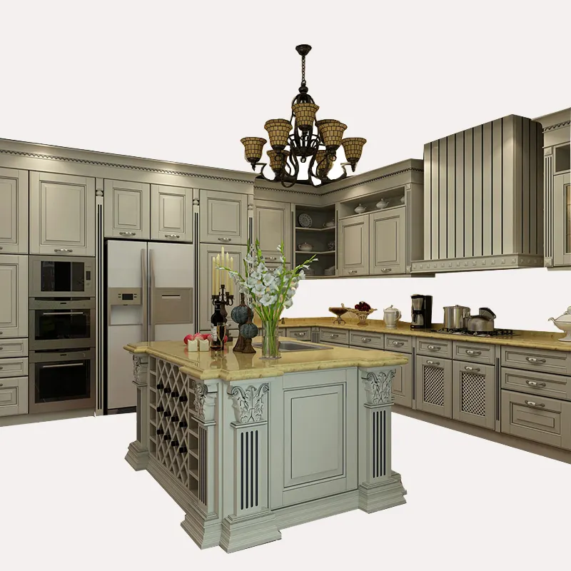 CBMMART США Канада на заказ деревянные кухонные островные шкафы роскошный классический кухонный шкаф из массива дерева на продажу