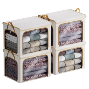 Contenedores de Almacenamiento de Ropa con Marco Metálico, Caja de Almacenamiento Apilable, Contenedores Plegables para Ropa con Tapas y Ventana Transparente - Product Image 1