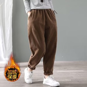 Women's Loose Harem <b>Pants</b> Corduroy Fleece <b>Lined</b> Warm Plus Size Casual Mid Waist Thick Outerwear Autumn Winter Long <b>Pants</b> - Product Image 2