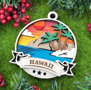 Servicio de Corte Láser Personalizado, Adornos de Madera con Diseño Hawaiano Ohana, Colgante Encantador Navideño Hawaiano 3D con Plumeri - Product Image 2
