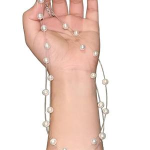 Collar de Perlas Akoya de Agua Dulce Natural Cielo Estrellado de Zhao Ruth, Plata de Ley S925 Transparente, Estilo Línea de Pesca, Estilo de las Celebridades - Product Image 3