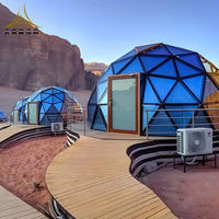Dôme géodésique en verre de luxe TIMI, résistant au vent, en aluminium, pour glamping, avec salle de bain