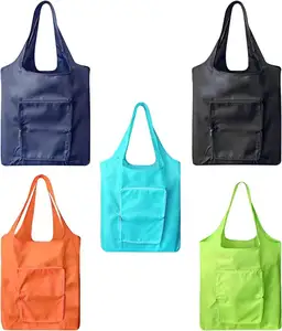 Tas belanja cetakan Logo kustom dapat dipakai ulang dapat dilipat tas belanja kedap air Eco tas tote makanan dengan kantong ritsleting
