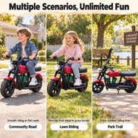 Moto électrique tout-terrain pour enfants 24V 200W avec batterie au lithium, cadre en acier, mini moto tout-terrain avec pneus en caoutchouc gonflables de 12 pouces et éclairage LED