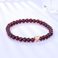 Bracelet unisexe en argent S925 Yunzhi avec perles de grenat rouge bordeaux taille brillant en forme de cœur de 5 mm, fait main, idéal pour anniversaire, vente transfrontalière